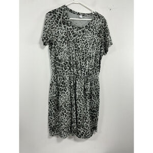 Womans Excellent Condition Old Navy Animal Print Blousen Dress Large Gray black